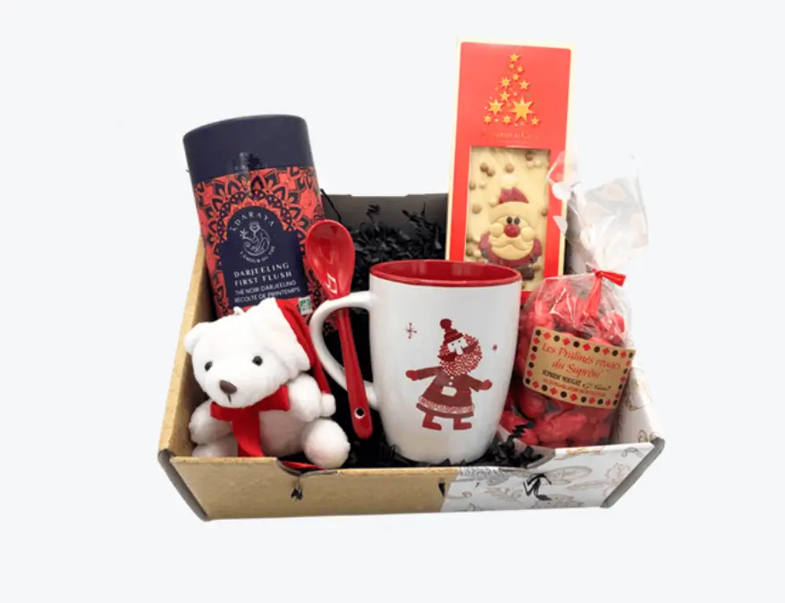 Cadeau de fin d'année entreprise original " La Redjoy" avec thé, mug, nounours et saveurs sucrés