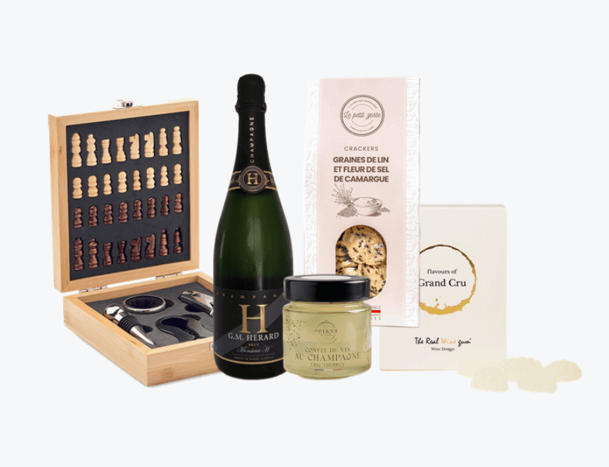 Coffret cadeau "Paris is Fun", un cadeau original pour Noël entreprise, incluant des délices festifs au champagne.